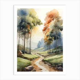 Watercolor Of A Stream Art Print