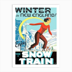 Winter In New England, Vintage Travel Poster Art Print