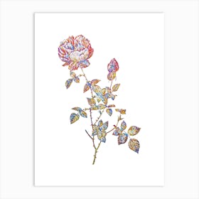 Stained Glass Pink Autumn China Rose Mosaic Botanical Illustration on White n.0171 Art Print