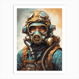 Explorer Wearing A Gas Mask Art Print