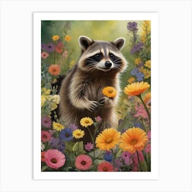 Raccoon In The Garden Art Print