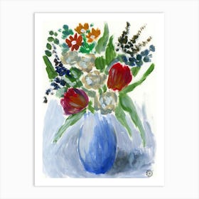 Bouquet In A Blue Vase - floral flowers Anton Maliar vertical Art Print