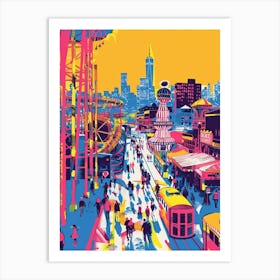 Coney Island New York Colourful Silkscreen Illustration 3 Art Print