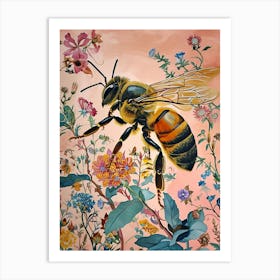 Floral Animal Painting Honey Bee 2 Art Print