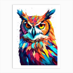 Colourful Geometric Bird Great Horned Owl 2 Art Print