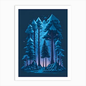 A Fantasy Forest At Night In Blue Theme 82 Art Print