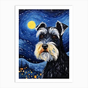 Miniature Schnauzer Starry Night Dog Portrait Art Print