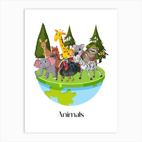 60.Beautiful jungle animals. Fun. Play. Souvenir photo. World Animal Day. Nursery rooms. Children: Decorate the place to make it look more beautiful. Art Print