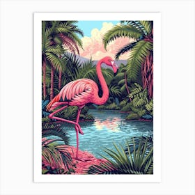 Greater Flamingo Tanzania Tropical Illustration 1 Art Print