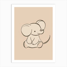 Cute Elephant Drawing - Boho, Line Art Art Print