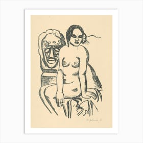 Woman And Statue, Mikuláš Galanda Art Print