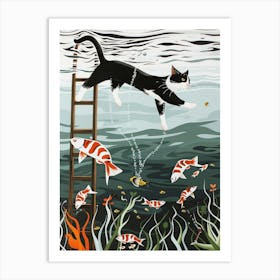 Cat In The Water 6 Art Print