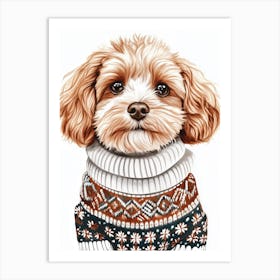 Cockapoo In Christmas Jumper Neutral Art Print