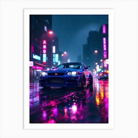 Nissan Gtr car Neon Street Póster