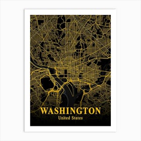 Washington Gold City Map 1 Art Print