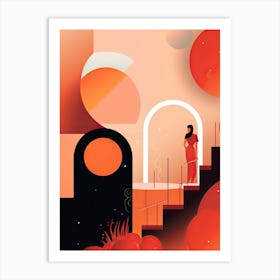 Woman Standing On Stairs Art Print