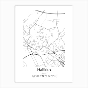 Halikko,Finland Minimalist Map Art Print