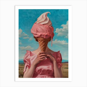 Pink Ice Cream lady, ancient oil pop painting Art Print