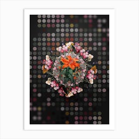 Vintage Thunberg's Orange Lily Floral Wreath on Dot Bokeh Pattern Art Print