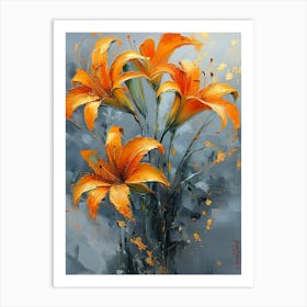 Gold Plated Orange Flame Lily Flowers Art Print