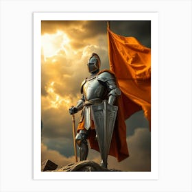 Knight With Sword And Flag Art Print