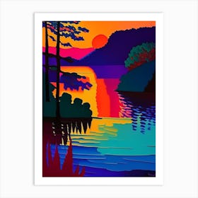 Lake And Tree Sunset Art Print