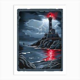 Lighthouse At Night 1 Art Print