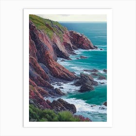 Coastal Cliffs And Rocky Shores Waterscape Crayon 1 Art Print