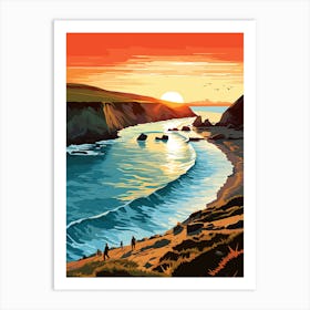 Lulworth Cove Beach Dorset At Sunset, Vibrant Painting 4 Art Print