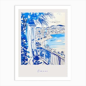 Cannes France 2 Mediterranean Blue Drawing Poster Art Print