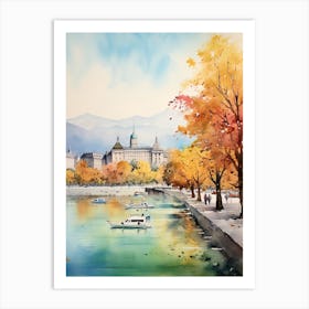 Geneva Switzerland In Autumn Fall, Watercolour 4 Art Print
