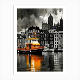 Watercolor Art Black And White CityScape Art Print