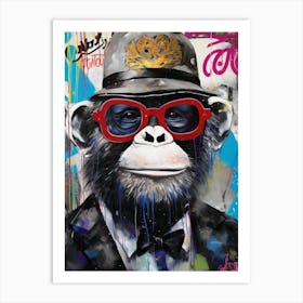 Monkey Wearing Hat Glasses Is We Art Print