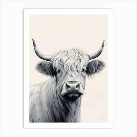 Black & White Ink Painting Of Highland Cow 7 Art Print