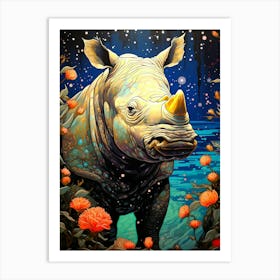 Rhino In The Night 1 Art Print