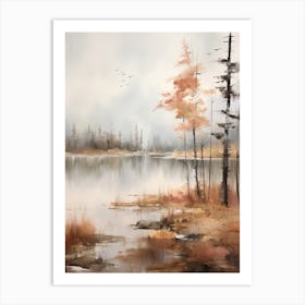 Lake In The Woods In Autumn, Painting 8 Art Print