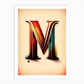 M, Letter, Alphabet Retro Drawing 3 Art Print