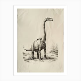 Plateosaurus Dinosaur Black Ink & Sepia Illustration 5 Art Print