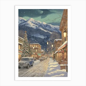 Vintage Winter Illustration Aspen Colorado 6 Art Print