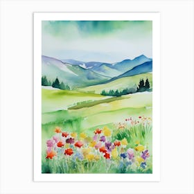 Smoky Mountains Painting, Spring Flowers, Watercolor Art, Appalachian Mountain Landscape Wall Art, Mountain Forest Print..186 Art Print