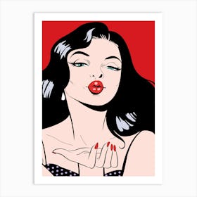 Sexy Pop Art Girl Sending A Kiss Art Print