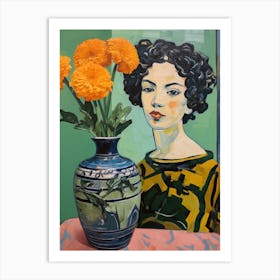 Woman With A Marigold Art Print