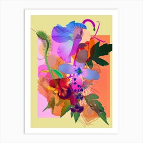 Forget Me Not 4 Neon Flower Collage Art Print