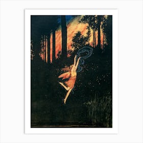 The Autumn Fairy by Ida Rentoul Outhwaite 1921 Fairyland - Vintage Art Deco Fairycore Australian Illustrator Witchy Fairytale Beautiful Fall Leaves Magic Witchcore Cottagecore Lake Sunset Art Print