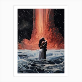 Cosmic couple standing under the universe 1 Art Print