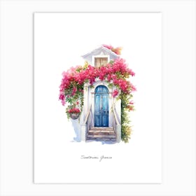 Santorini, Greece   Mediterranean Doors Watercolour Painting 6 Poster Art Print