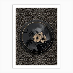 Shadowy Vintage White Rosebush Botanical in Black and Gold n.0054 Art Print