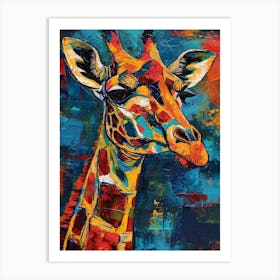 Giraffe Blue Impasto Portrait Art Print