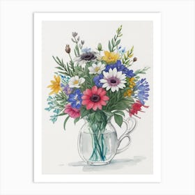 Watercolor Flowers In A Vase 2 Art Print