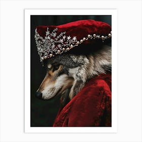 Wolf in red velvet clothes Art Print